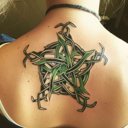 Nautical star tattoo with Celtic knot theme on white background