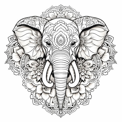 Elephant mandala for adult coloring, explosive wildlife style