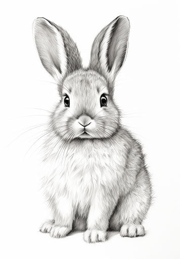 Bunny sitting in clean and sharp inked massurrealism style