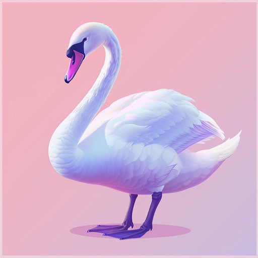 Swan clipart in photo realistic style with flat random color background, enhanced detail and vivid colors