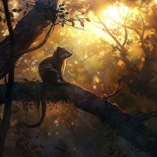 Contemplative marsupial tiger on a tree branch