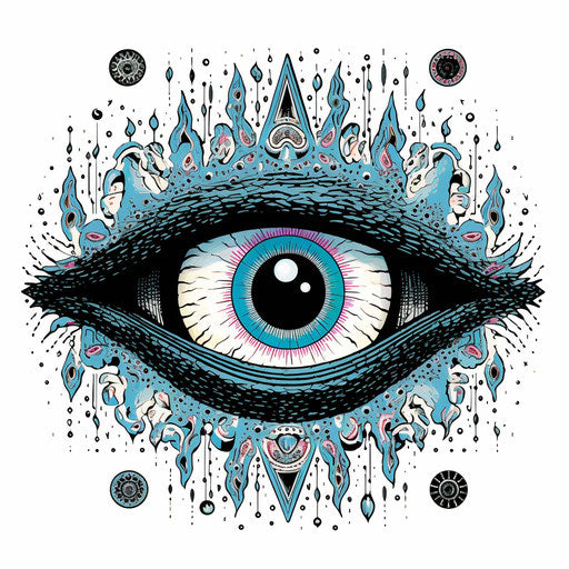 Illustration of an eye on white background, Michael DeForge style