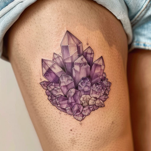 Bold flat tattoo sketch of an amethyst cluster