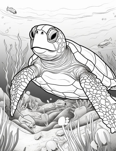 Adorable sea turtle coloring page for kids