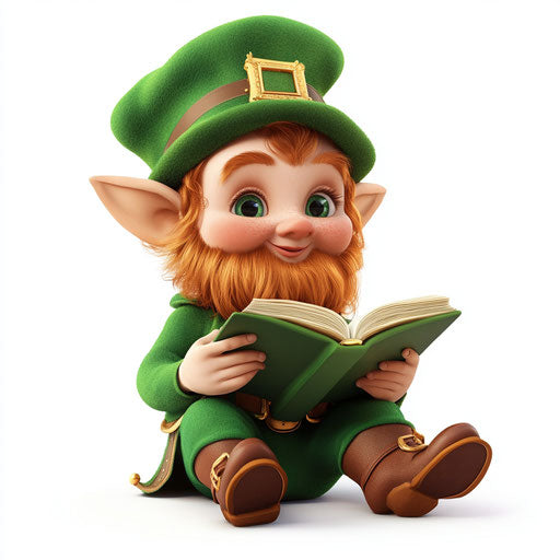 St. Patrick's Day, a cute leprechaun reading a book