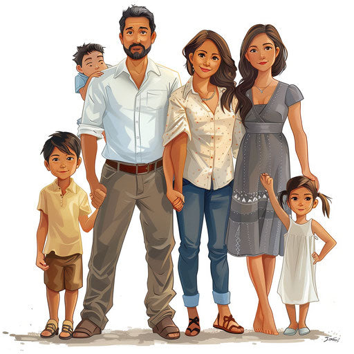 Family clipart in a realistic photo style on white background