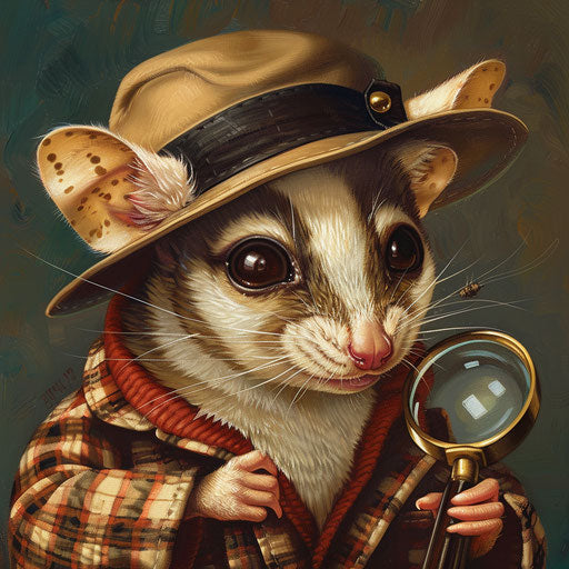 A flying squirrel in detective hat