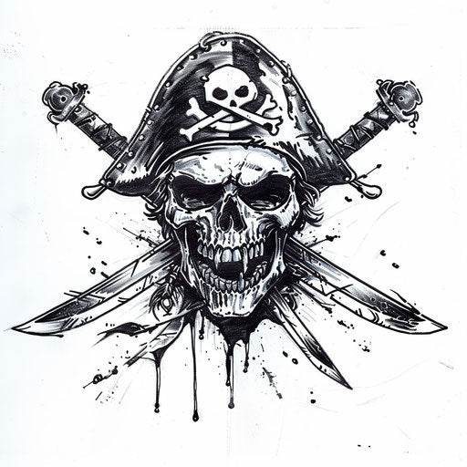 Pirate skull with crossed swords, symbolizing adventure and danger