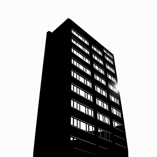 Building silhouette in PNG, photo-realistic style on white background
