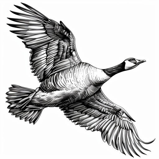 Tattoo sketch of a flying goose with detailed feathers