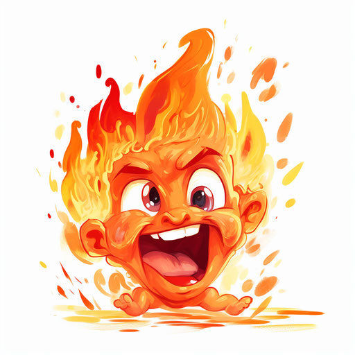 Cartoon fire in Oil painting style on white background