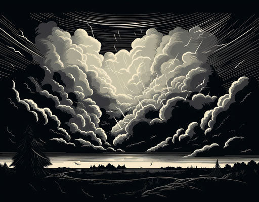 Storm clouds in woodcut style