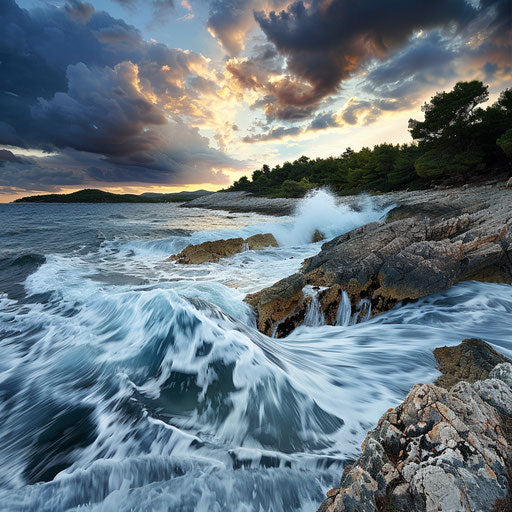 Hvar Beach with jagged rocks and powerful waves