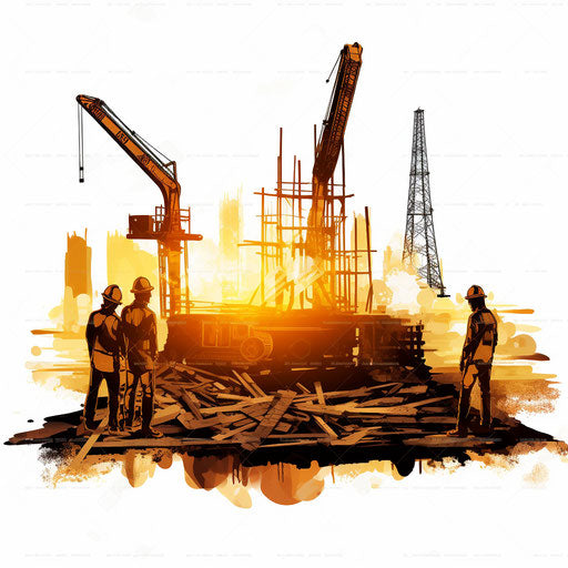 Under construction clipart in the style of Chiaroscuro Art, on a white background