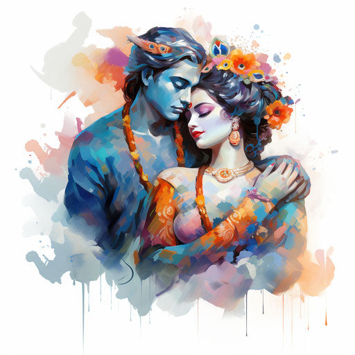 Radha Krishna illustration in the style of Oil painting, on white background