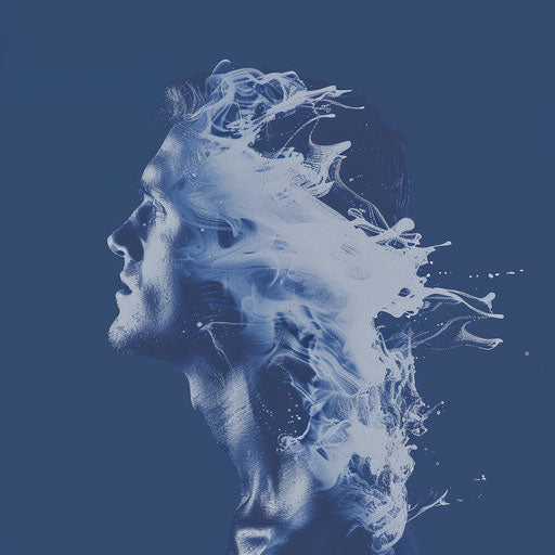 Realistic person clipart on flat indigo background