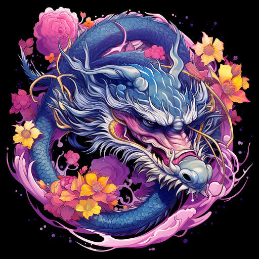 The purple dragon with flowers, seapunk, colorful design