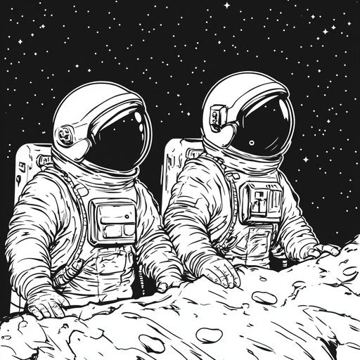 Astronauts exploring space in the style of Walt Handelsman