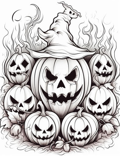 Halloween coloring page depicting ghosts with bats