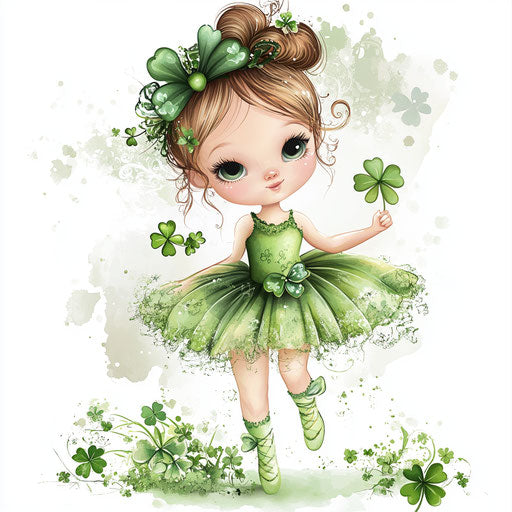 St. Patrick's Day baby girl ballerina, shamrocks, clipart style