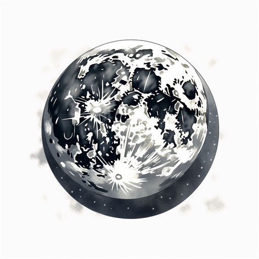 Illustration of full moon in the style of Chiaroscuro Art, on white background