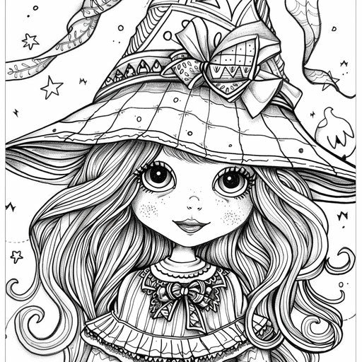 Whimsical candy corn character dressed as witch for Halloween