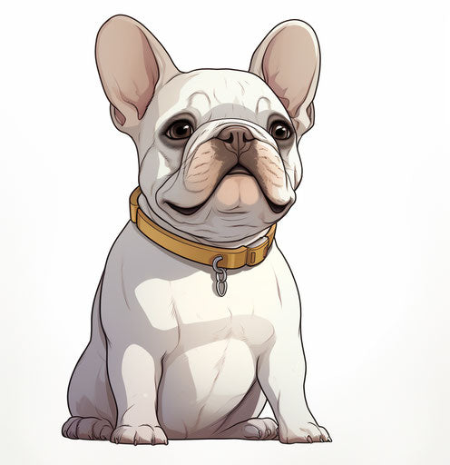White French Bulldog with collar and tag