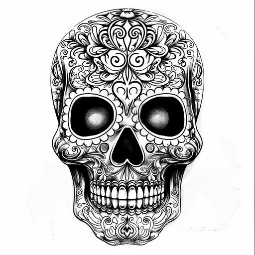Sugar skull tattoo with intricate Aztec patterns