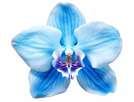 Blue orchid isolated on white background, in the style of tamron sp 70-200mm f/2.8 di vc usd g2, enhanced digitally