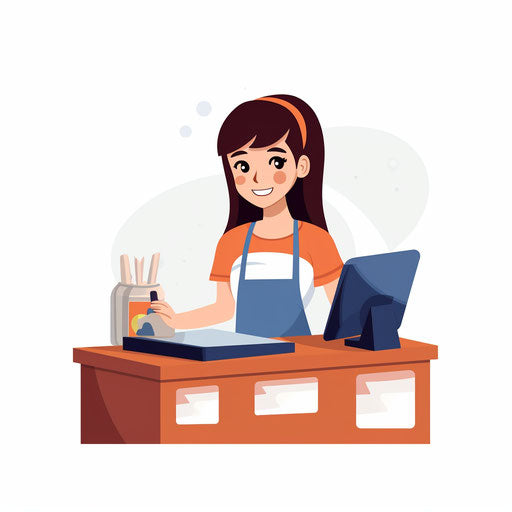 Minimalist illustration of cashier, on white background