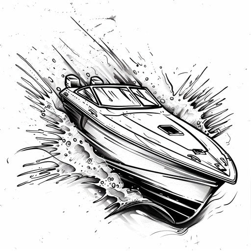Dynamic sketch of a racing boat with splashing water