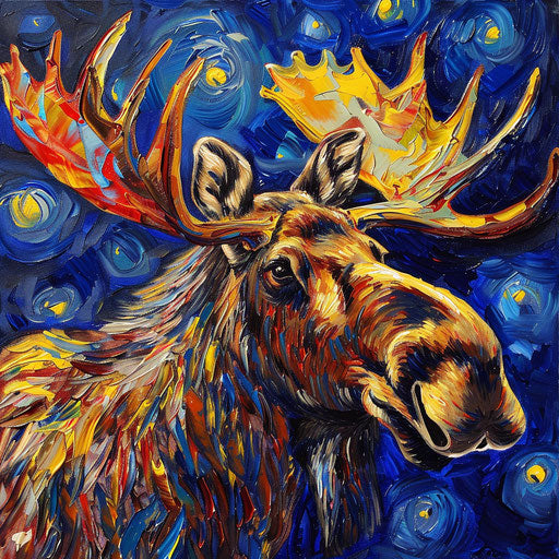A moose painted in the style of a famous artist