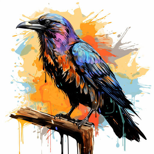 Crow clipart in the style of Impressionistic Art, on a white background