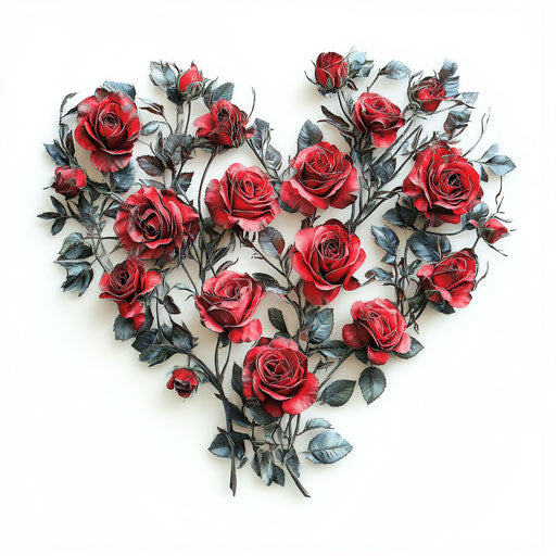 Heart-shaped arrangement of red roses