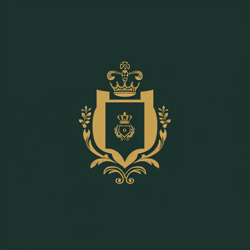 Classic company logo with traditional serif font and crest icon, in dark green and gold