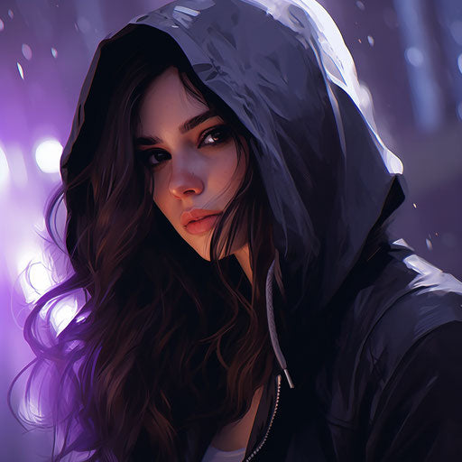 Woman black hoodie white makeup realistic fantasy nightcore