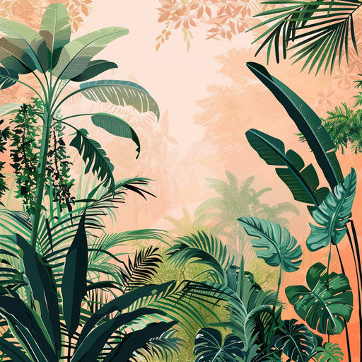 Realistic rainforest art on flat pastel peach background