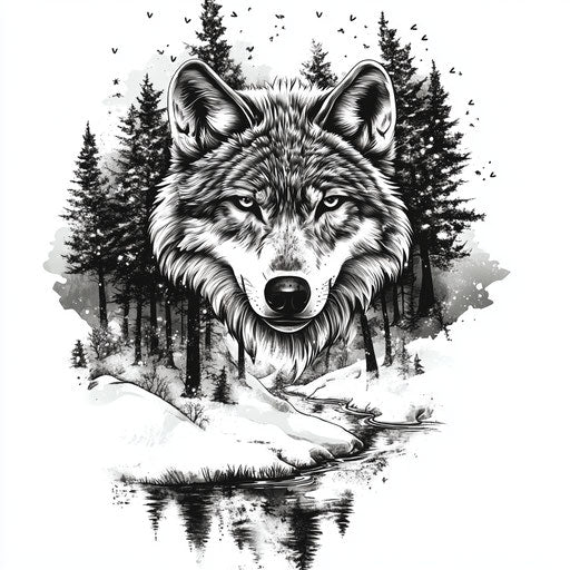 Wolf hand tattoo beautiful snowy forest clipart style