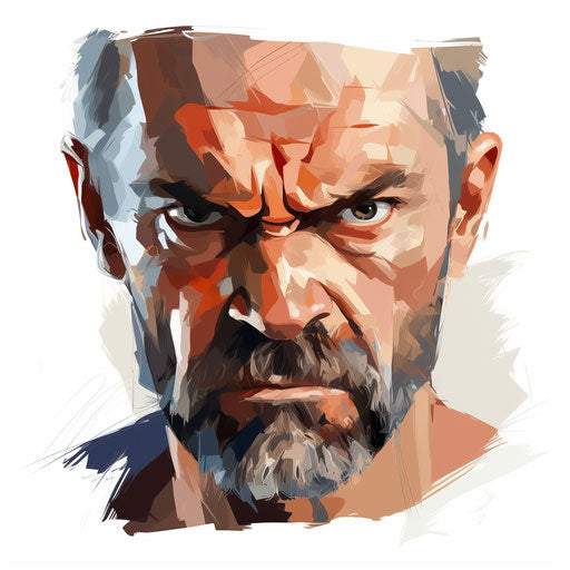 Angry face in Impressionistic Art style on white background