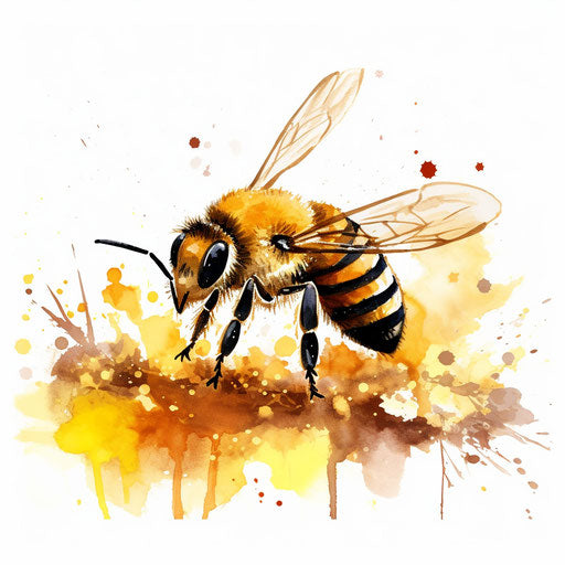 Adorable bee drawing in Impressionistic style, white background