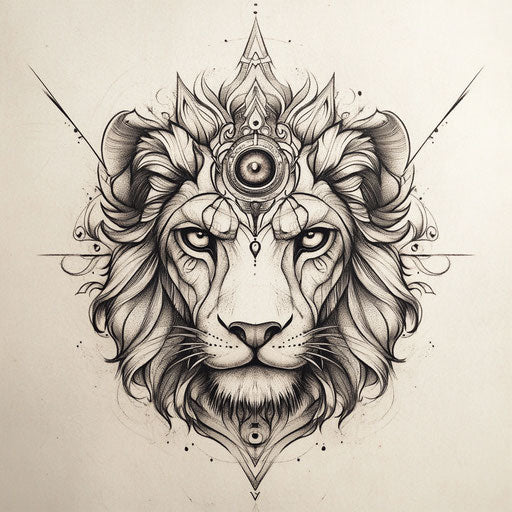 Beautiful lion hand tattoo sketch, clipart style flat detailed eye gaze