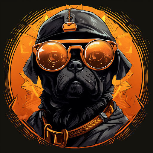 Black and orange rotunda in sunglasses and dog face