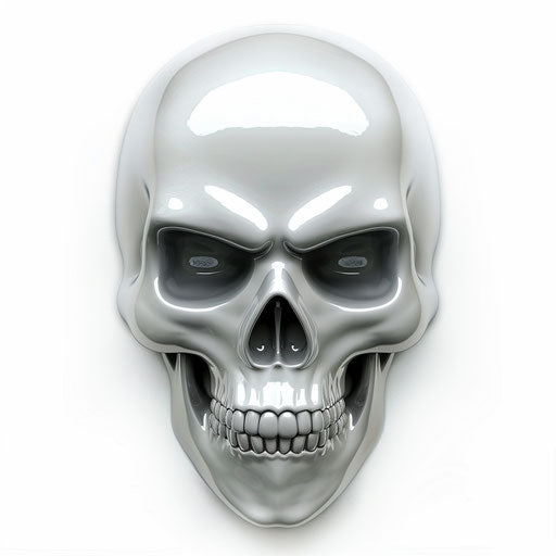 White skull emoji on white in applecore style, gothic-influenced
