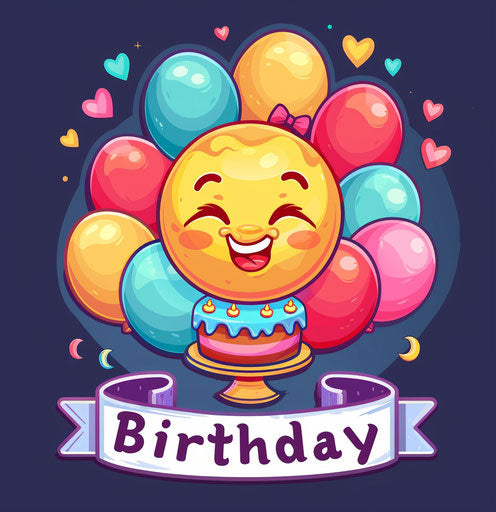 Happy Birthday with balloons and cake