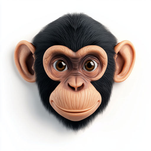 3D monkey face in realistic style with flat white background, isolated clipart