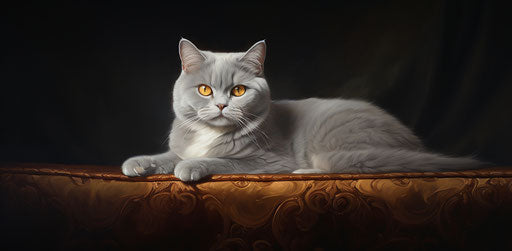 Feline portrait in princecore suburbia, gray and amber