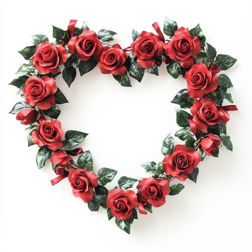 Heart-shaped wreath of red roses