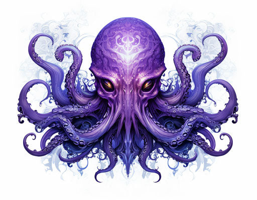 Purple octopus on white background, cybermysticpunk style