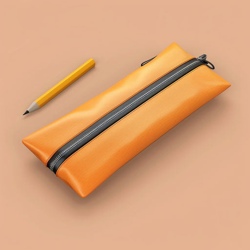 Realistic pencil case clipart on flat pastel peach background