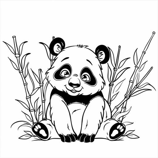 A cute panda with bamboo on a simple background. Coloring book page